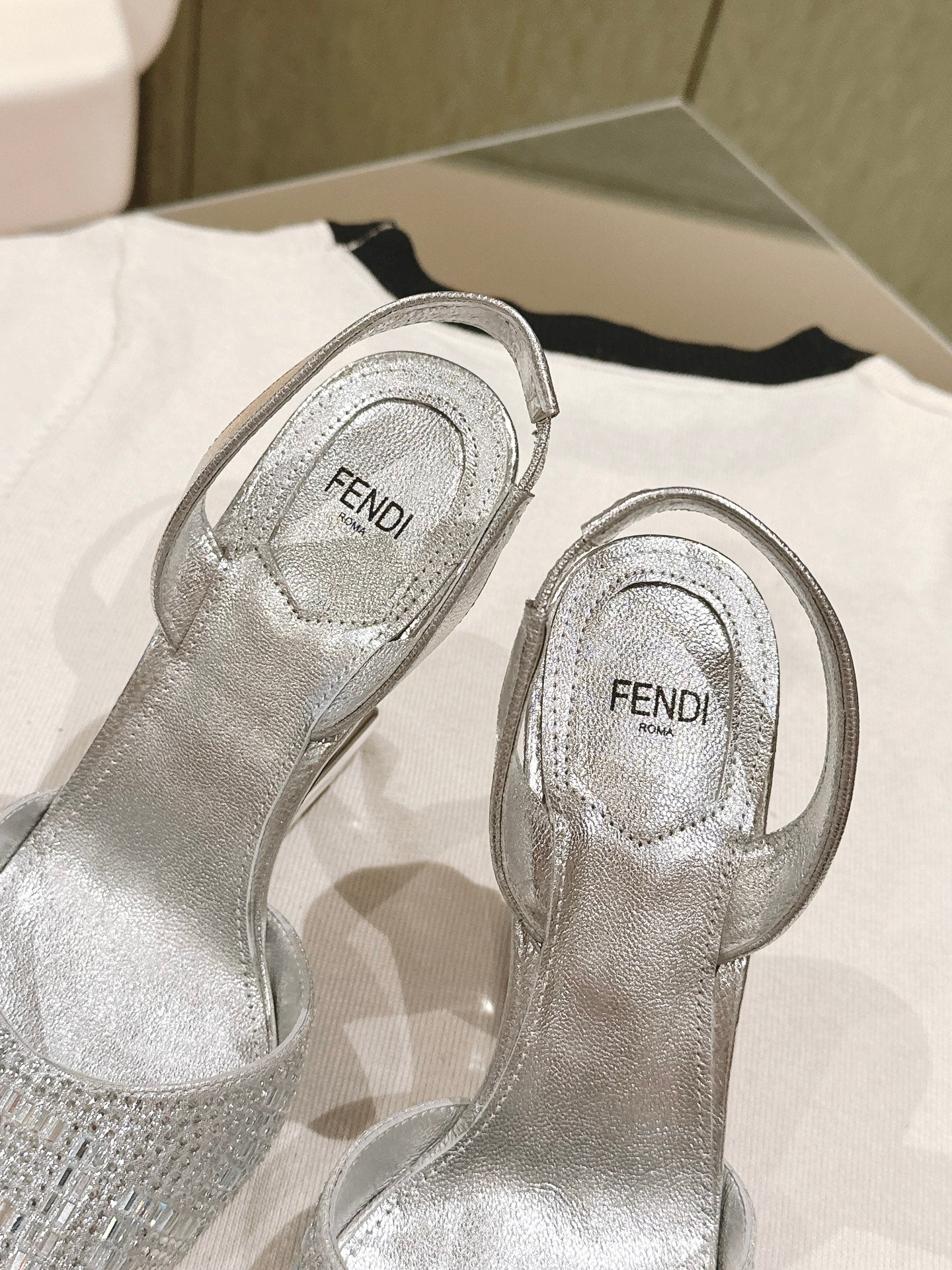 FENDI SEQUINS HIGH-HEELED SLINGBACK 85MM SILVER