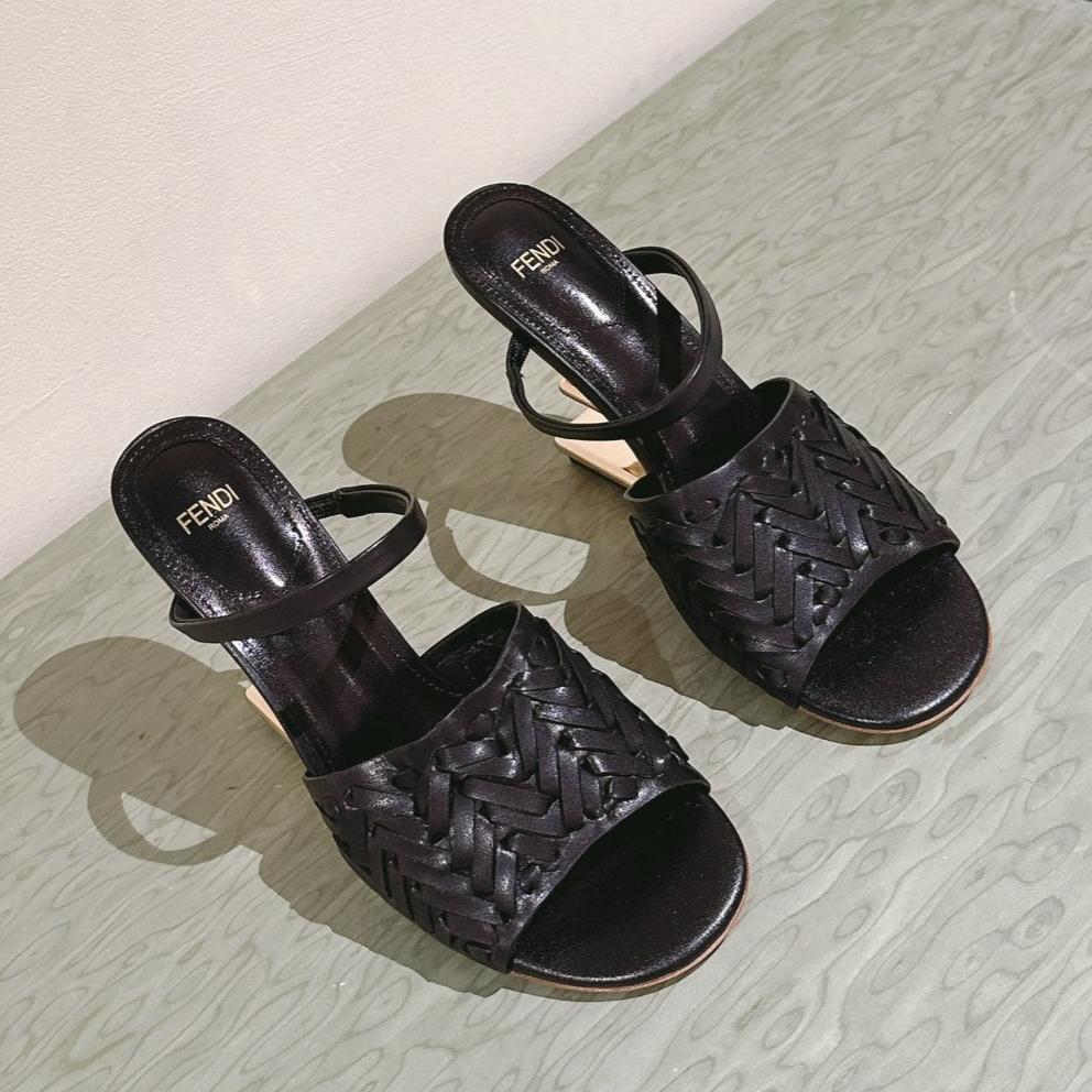 FENDI FIRST HIGH-HEELED SANDALS 85 MM IN BLACK LAMBSKIN GOLD HARDWARE