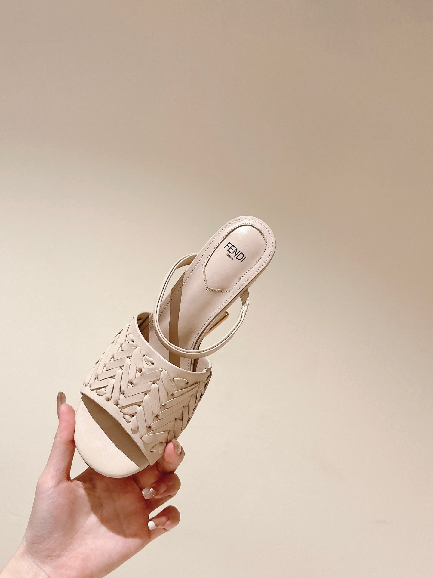 FENDI FIRST HIGH-HEELED SANDALS 85 MM IN BEIGE LAMBSKIN GOLD HARDWARE