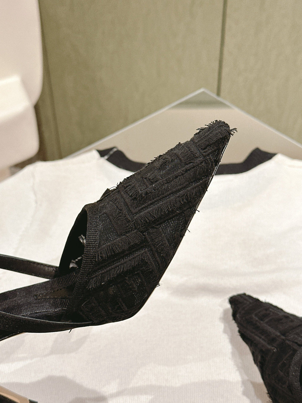 FENDI COLIBRÌ HIGH-HEELED SLINGBACKS 75MM IN BLACK FABRIC