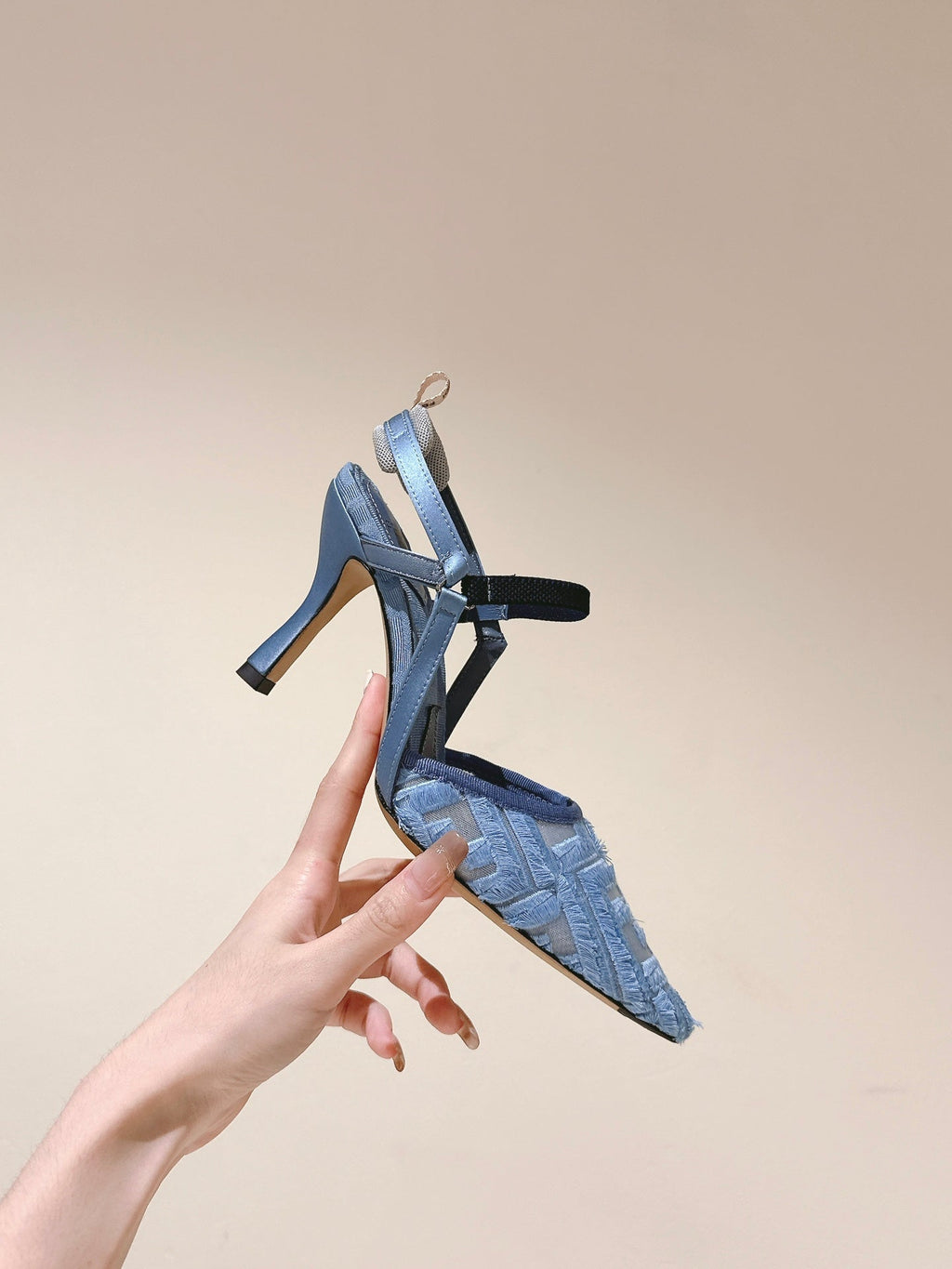FENDI COLIBRÌ HIGH-HEELED SLINGBACKS 75MM IN SKY BLUE FABRIC