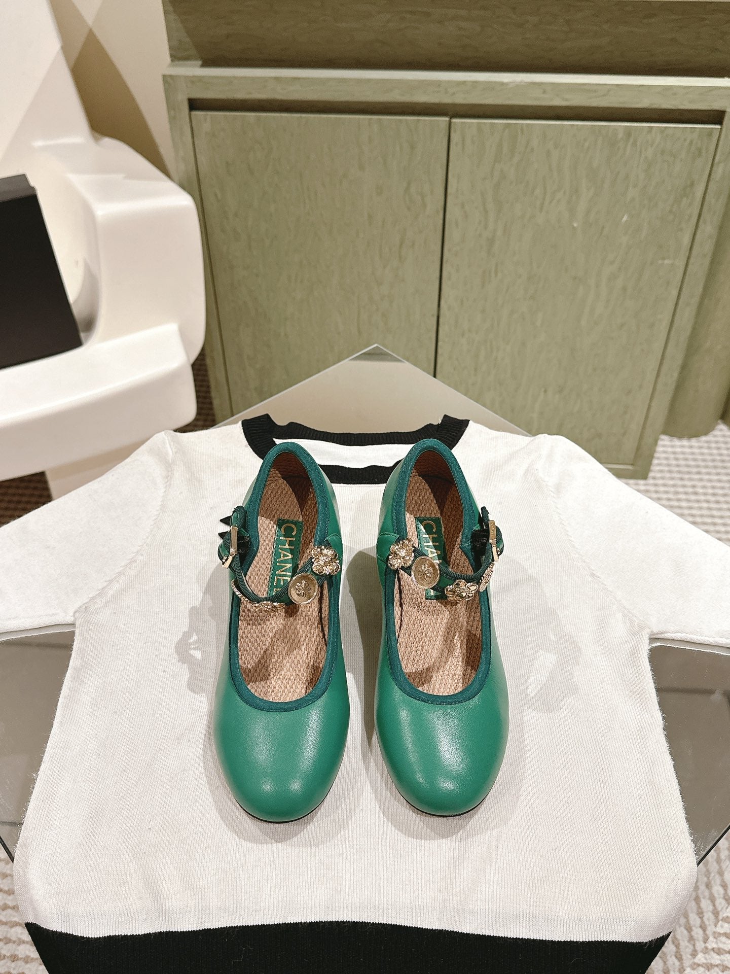 CC HIGH MARY JANE SEA GREEN LAMBSKIN