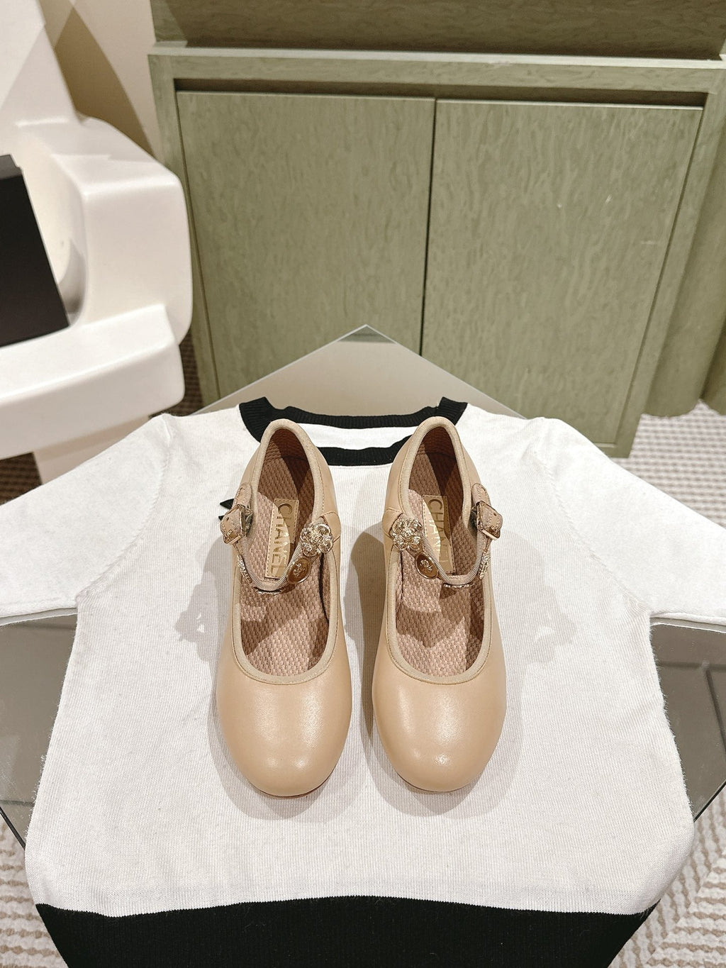 CC HIGH MARY JANE ALMOND BEIGE LAMBSKIN