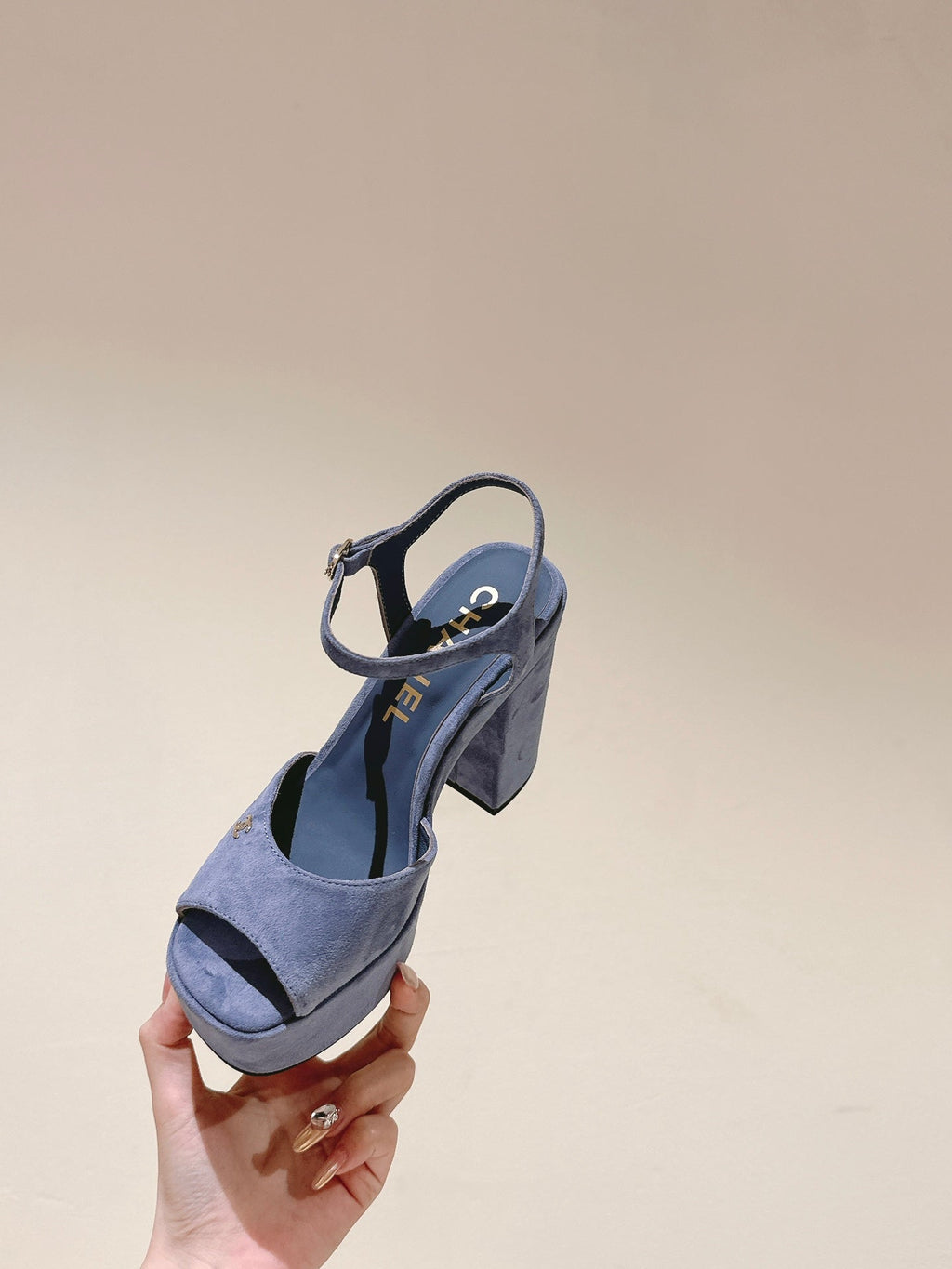 CC HIGH SANDAL SAPHIRE BLUE SUEDE CALFSKIN