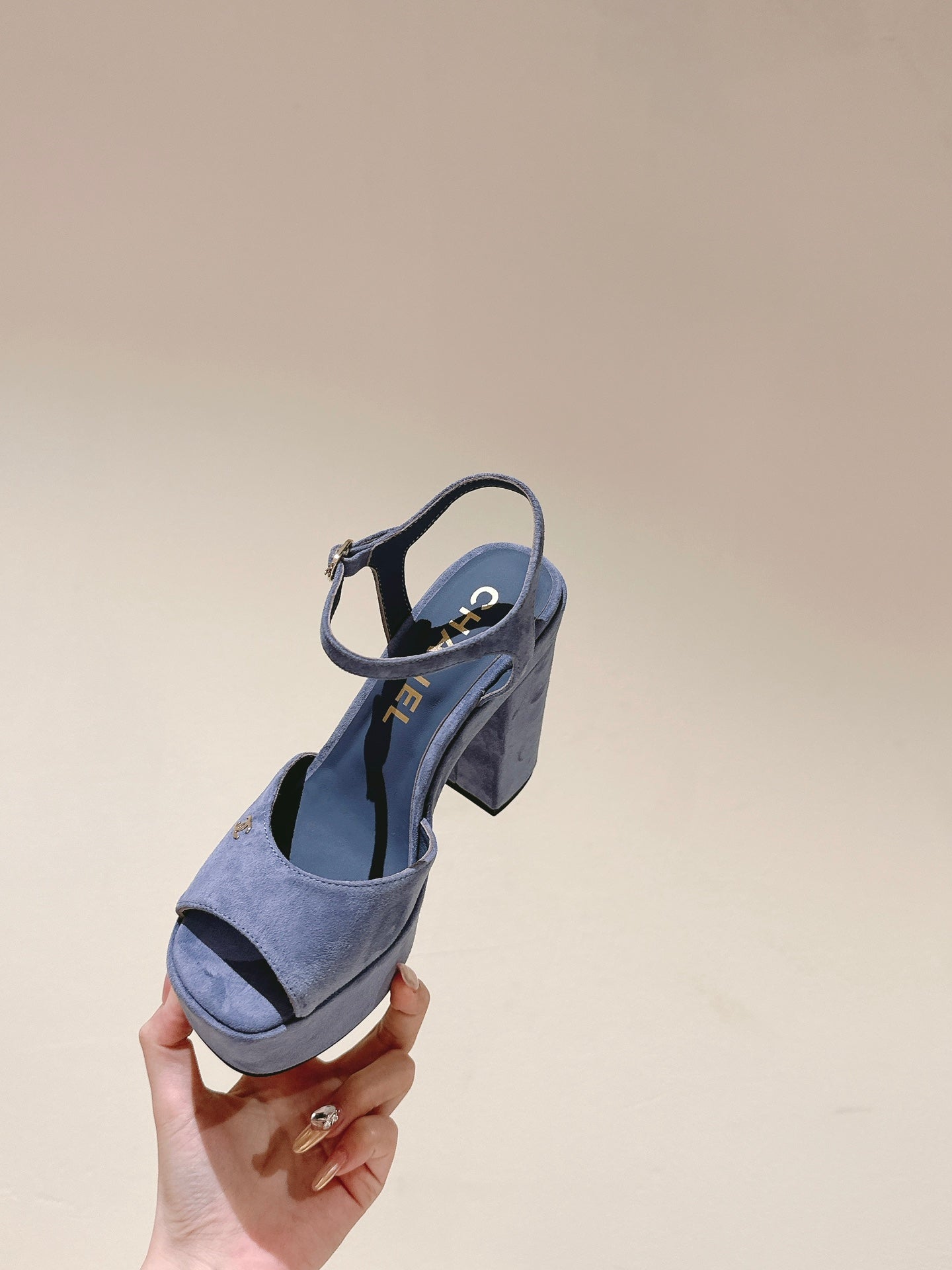 CC HIGH SANDAL SAPHIRE BLUE SUEDE CALFSKIN