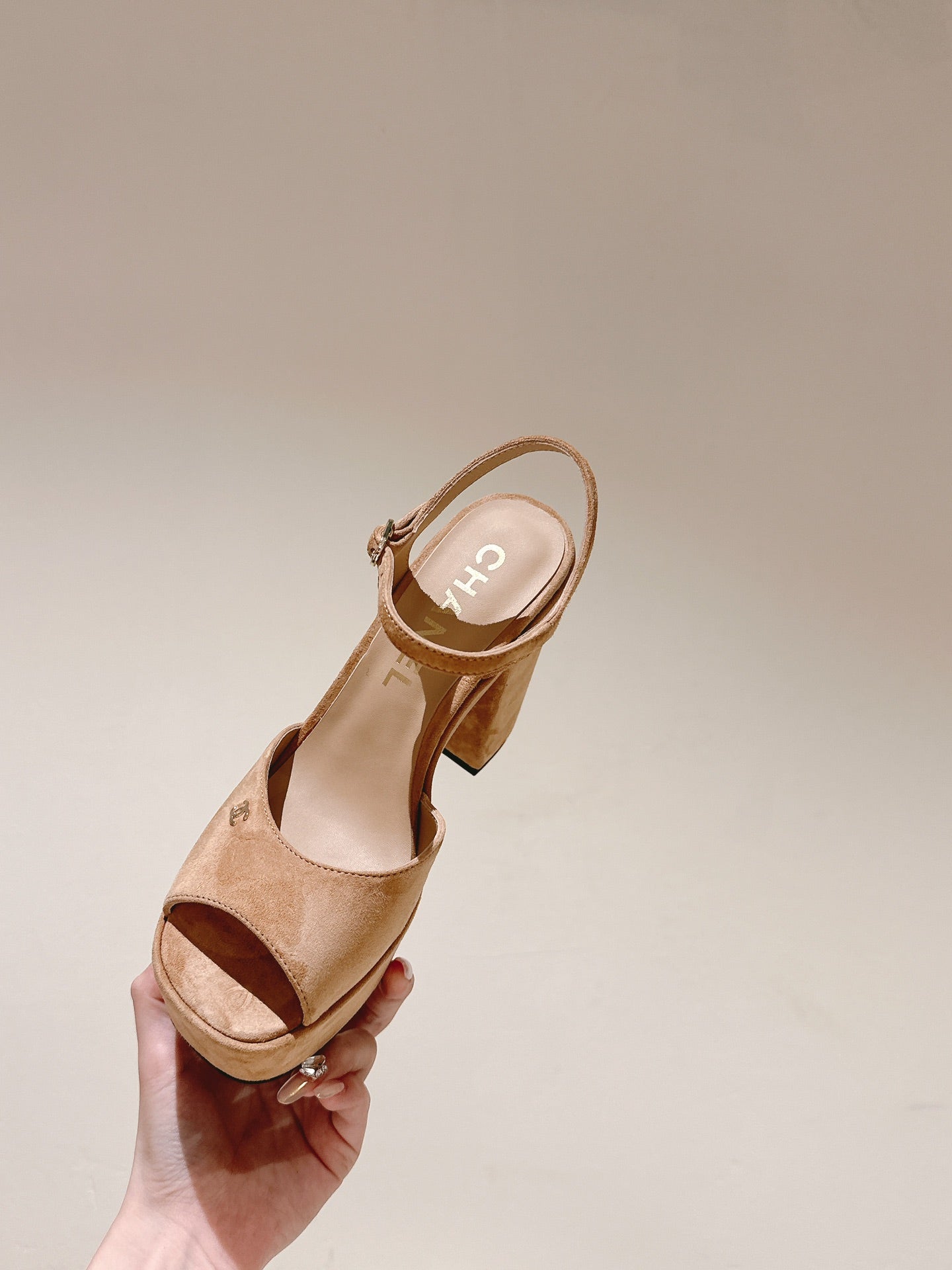 CC HIGH SANDAL PEACH PINK SUEDE CALFSKIN