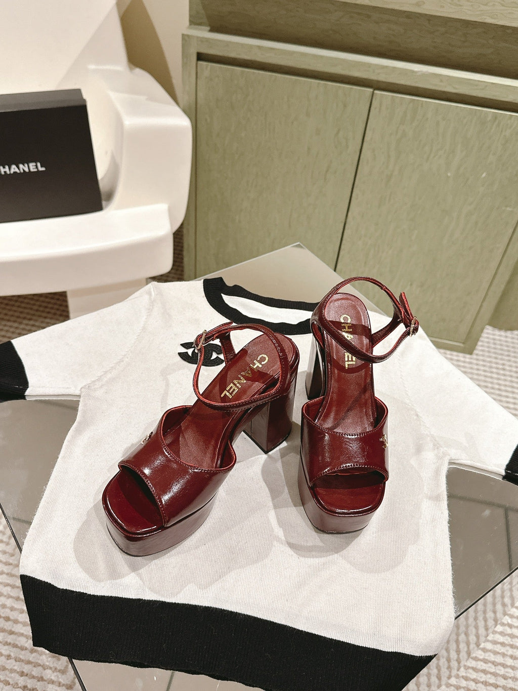 CC HIGH SANDAL WINE RED CALFSKIN
