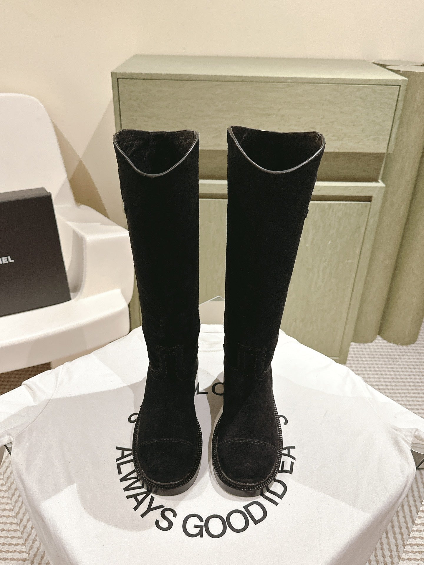 CC HIGH BOOTS BLACK SUEDE CALFSKIN