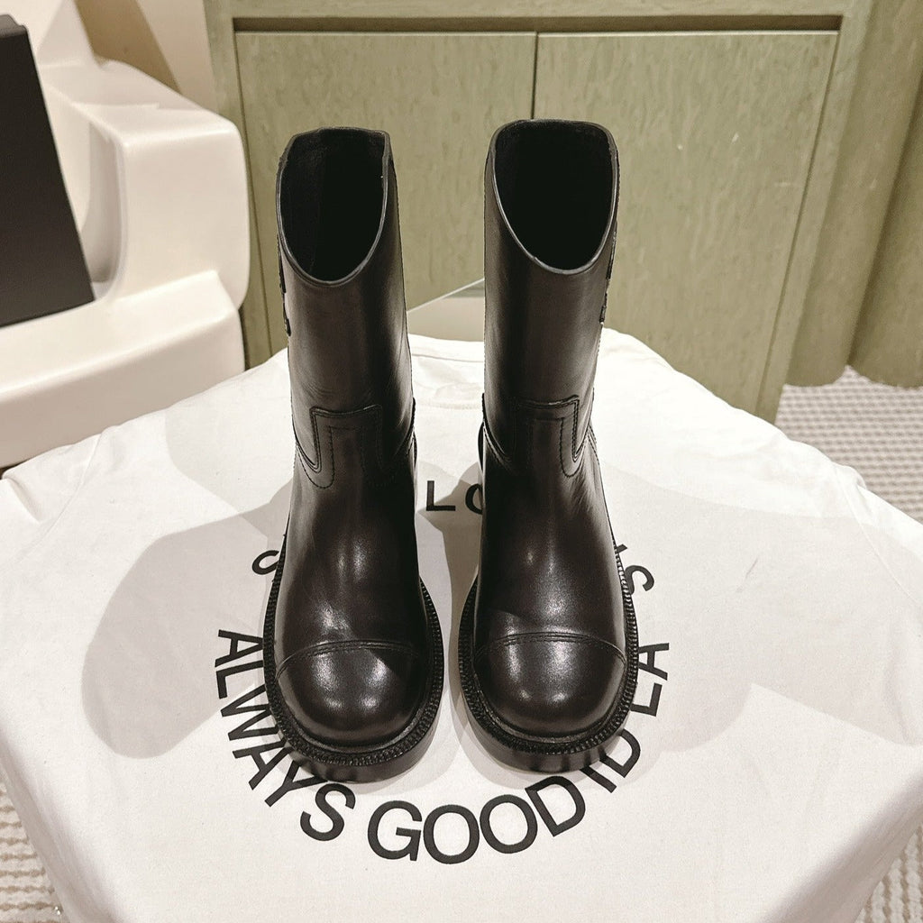 CC SHORT BOOTS BLACK CALFSKIN