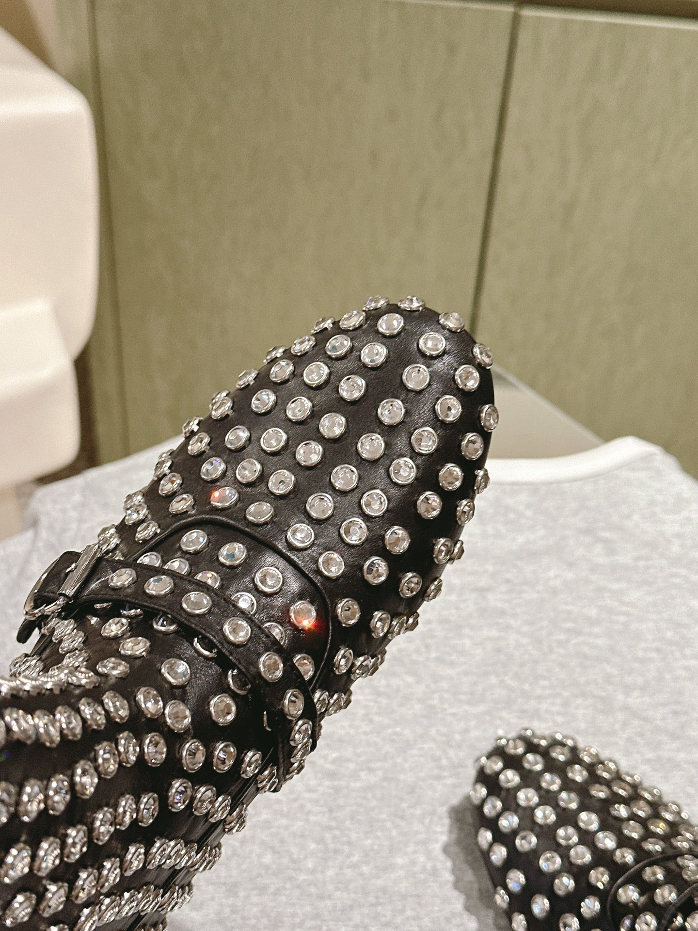 ALAIA SHORT BOOTS IN BLACK LAMBSKIN ATTACH RHINSTONES