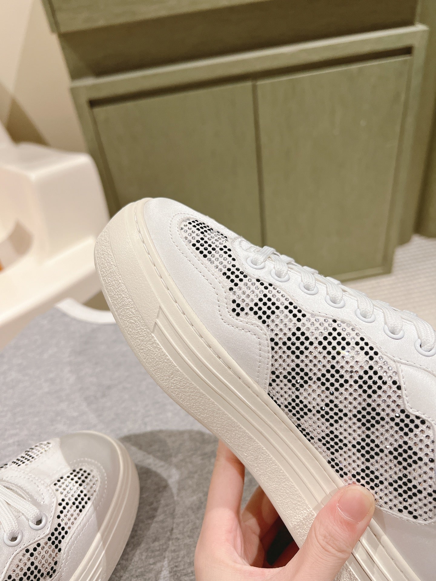 LV GROOVY SNEAKER IN WHITE MIX BLACK DAMIER STRASS AND CALFSKIN