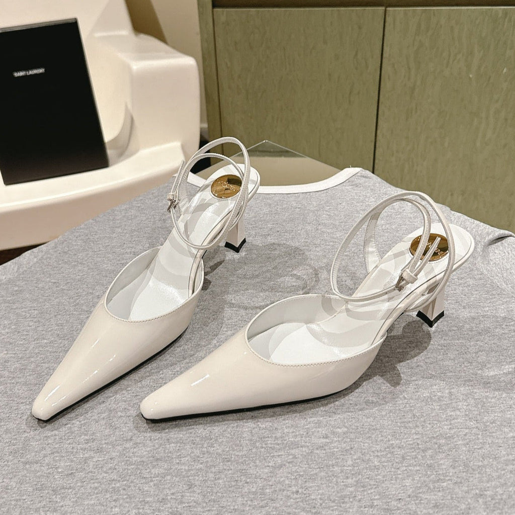 AIMÉE HIGH 8 CM SLINGBACK PUMPS IN WHITE PATENT CALFSKIN