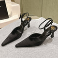 AIMÉE HIGH 8 CM SLINGBACK PUMPS IN BLACK SATIN