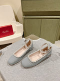 BALLERINAS MARY JANE IN GRAY SUEDE WITH PEARL TRIM