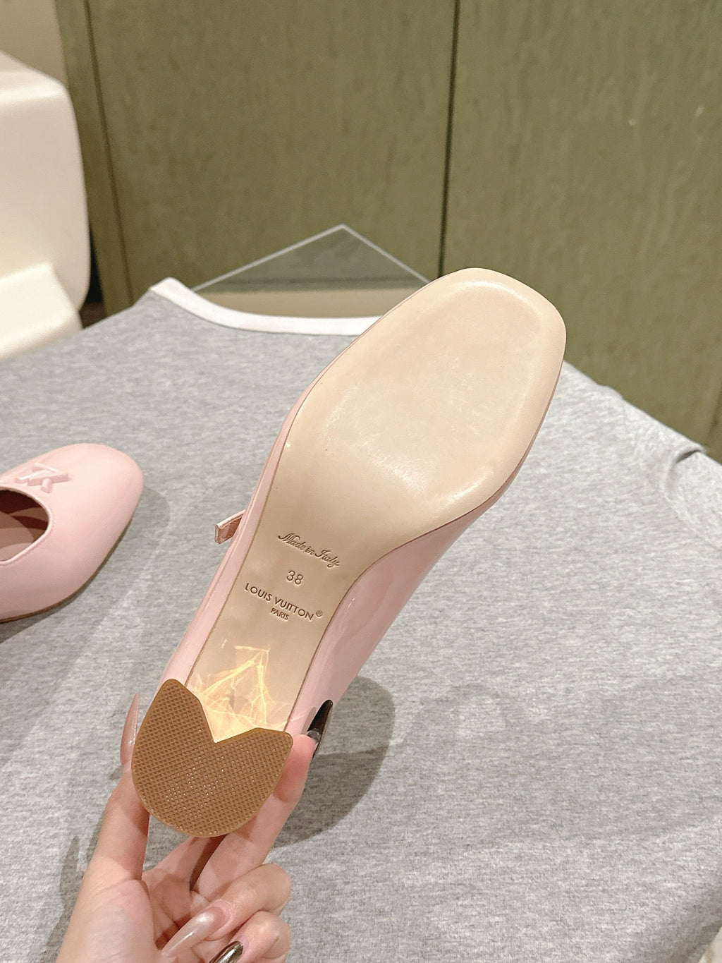 SWING HIGH MARY JANE 55 MM IN PALE PINK PATENT CALFSKIN