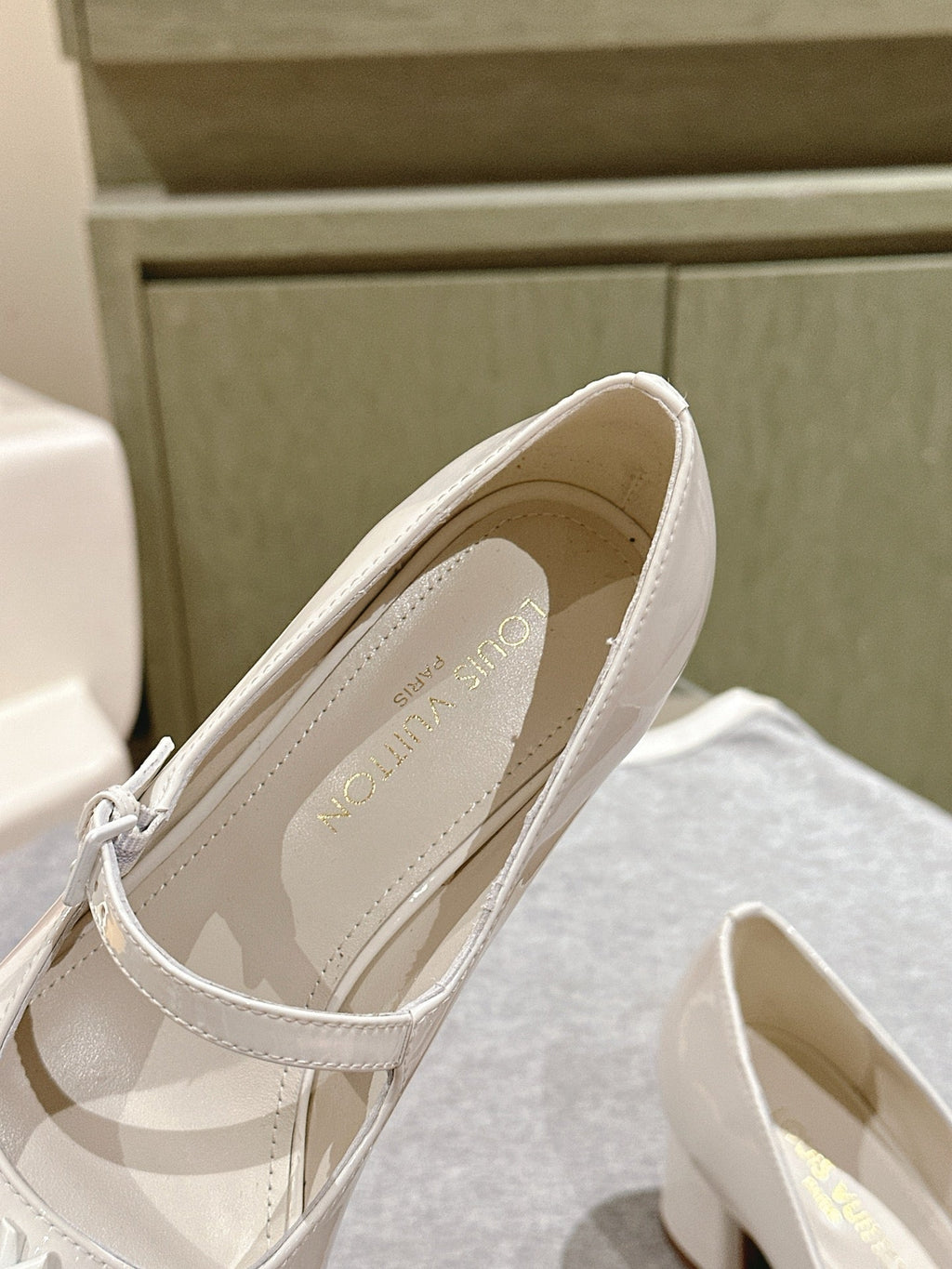 SWING HIGH MARY JANE 55 MM IN WHITE PATENT CALFSKIN