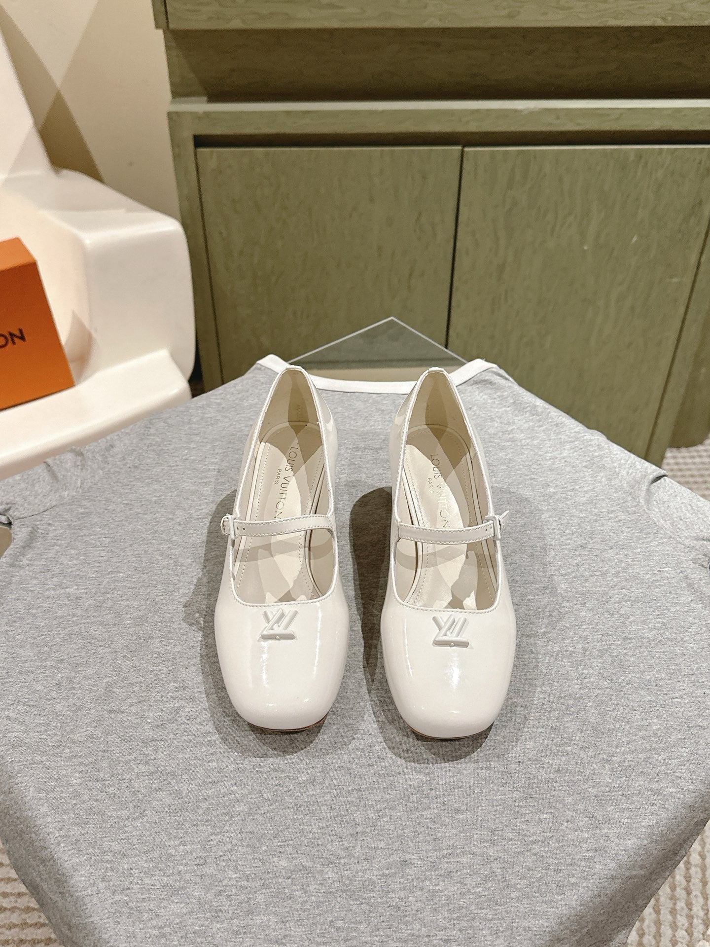 SWING HIGH MARY JANE 55 MM IN WHITE PATENT CALFSKIN