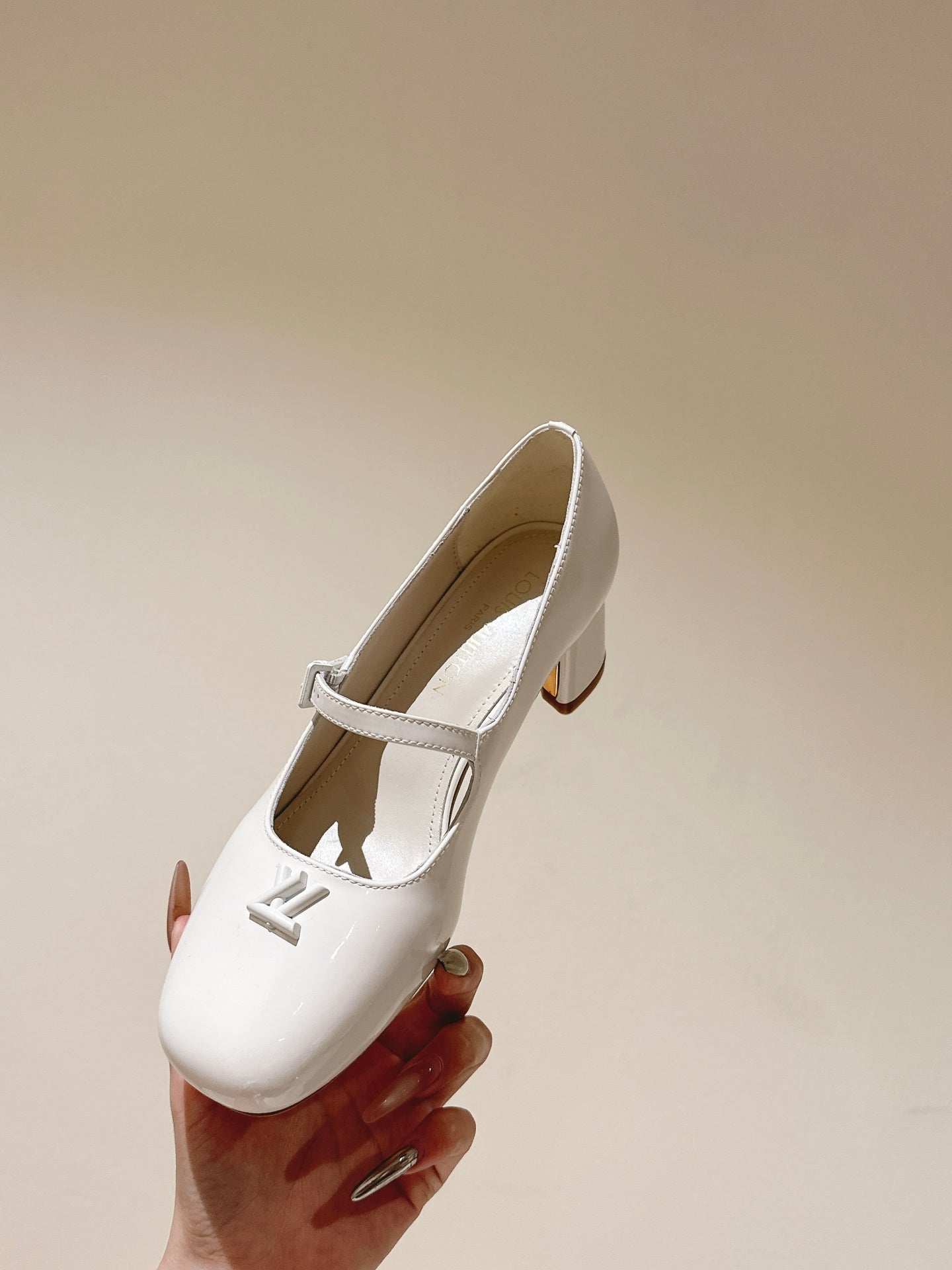 SWING HIGH MARY JANE 55 MM IN WHITE PATENT CALFSKIN