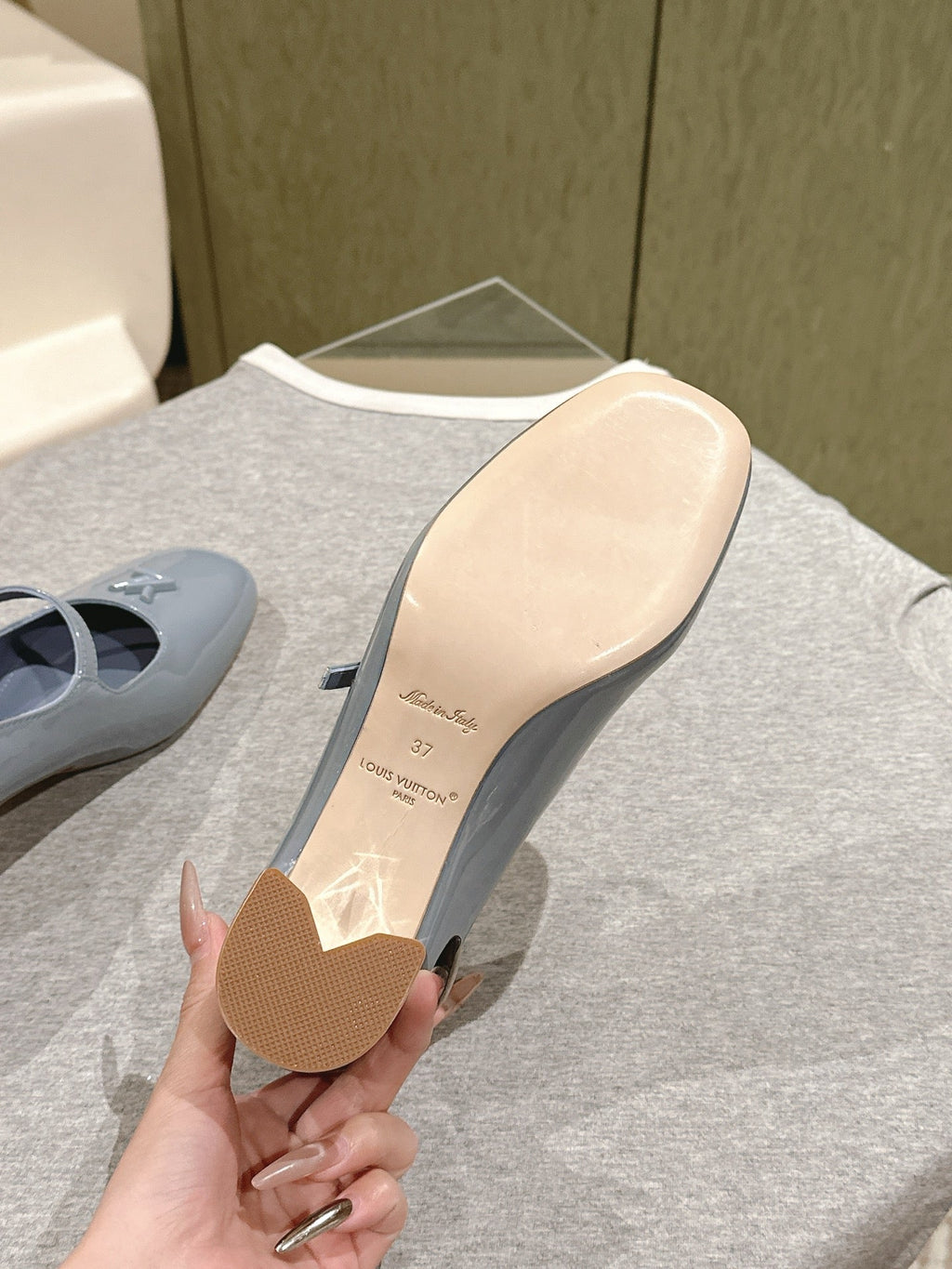 SWING HIGH MARY JANE 55 MM IN ICE BLUE PATENT CALFSKIN