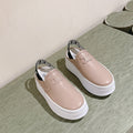 THICK-SOLED ELASTIC BACKLESS SHOES MONGOOSE BEIGE SHINY CALFSKIN