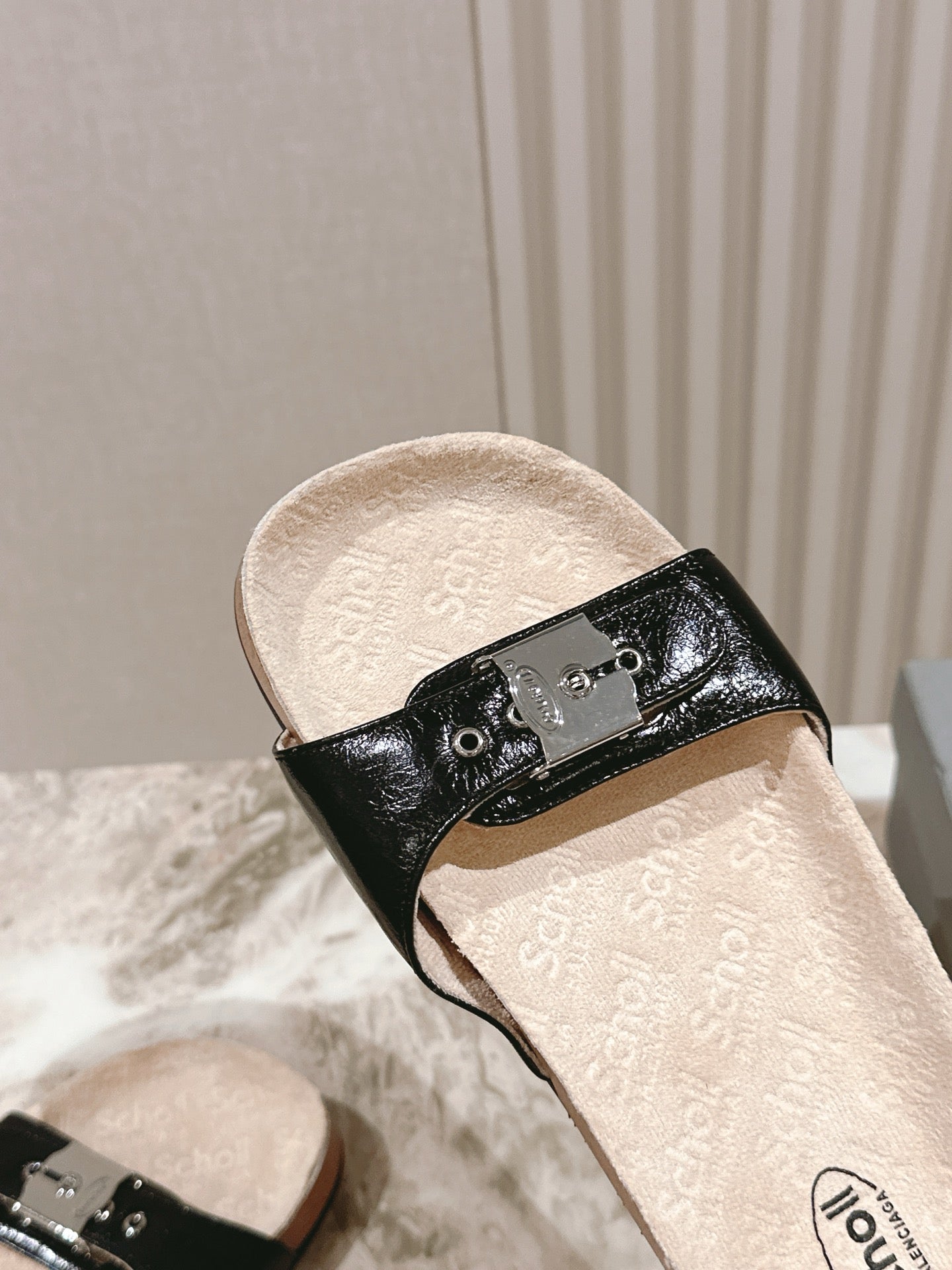 BALENCIAGA 25S SCHOLL SLIDES IN BLACK PU LEATHER WITH SILVER HARDWARE