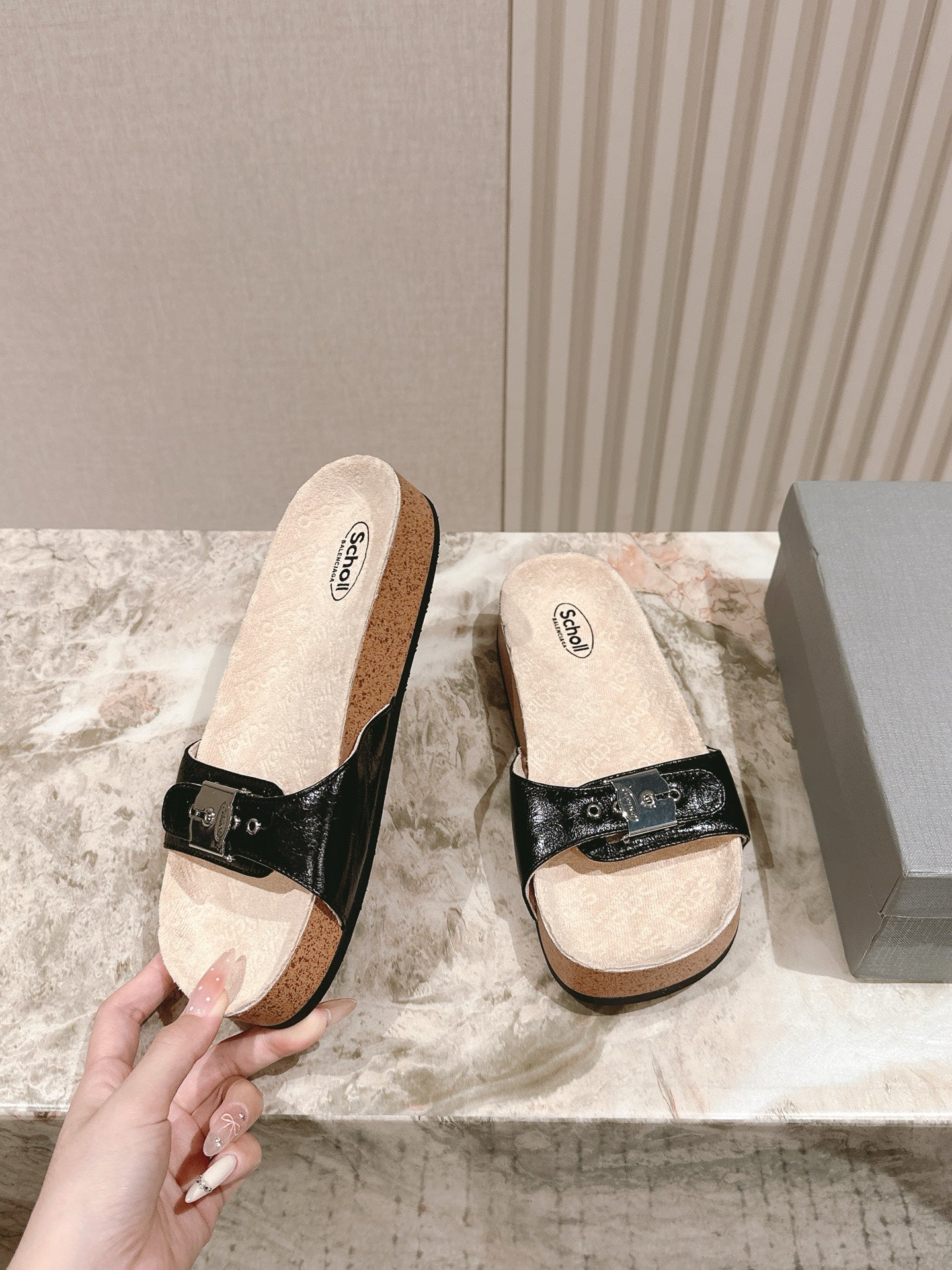 BALENCIAGA 25S SCHOLL SLIDES IN BLACK PU LEATHER WITH SILVER HARDWARE