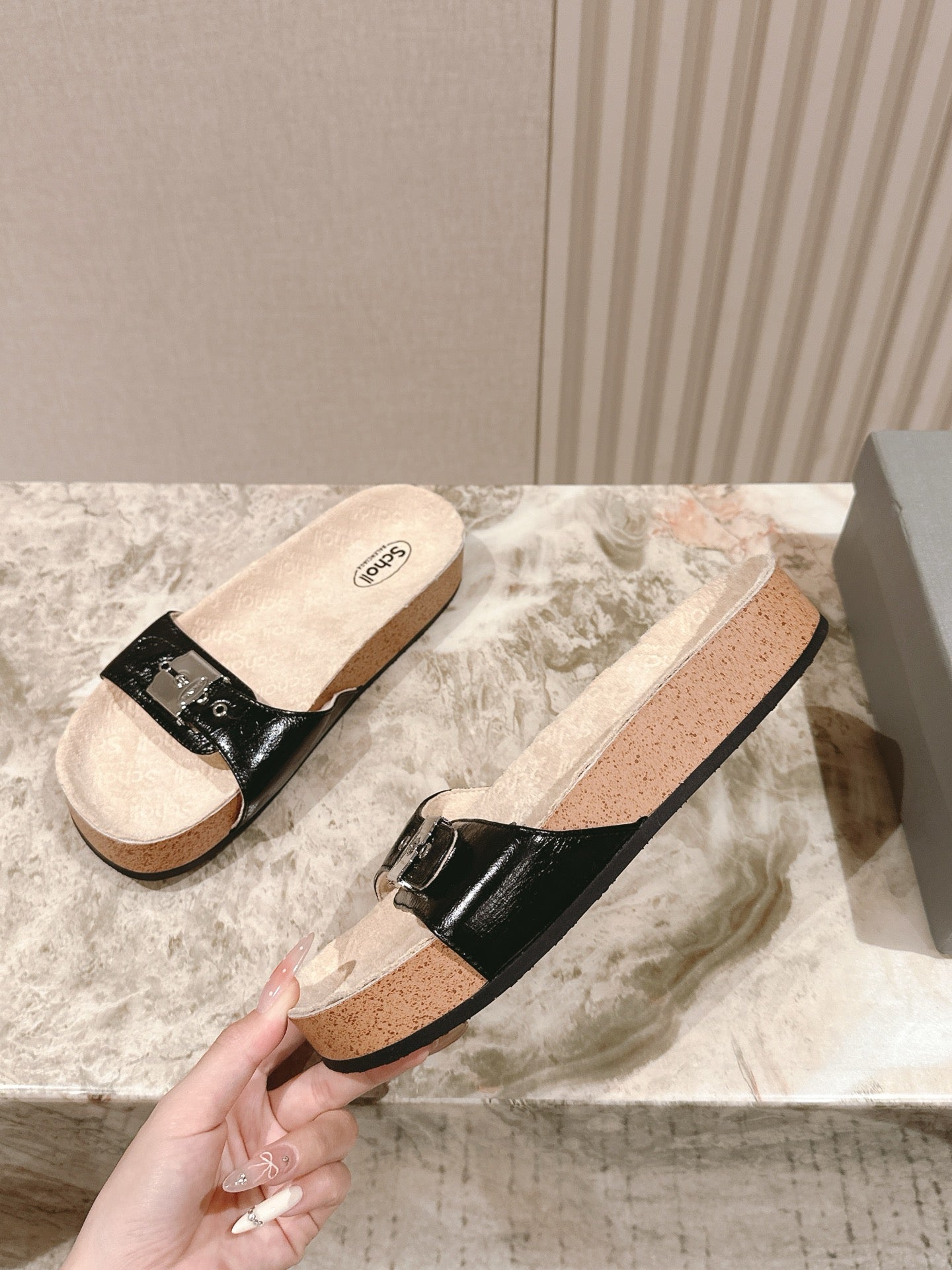 BALENCIAGA 25S SCHOLL SLIDES IN BLACK PU LEATHER WITH SILVER HARDWARE