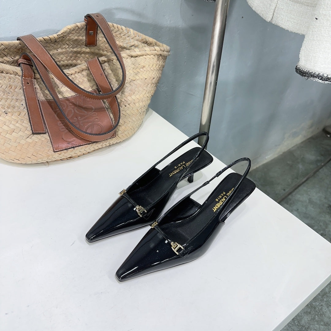 SL CARINE SLINGBACKS PUMP 60 BLACK CALFSKIN