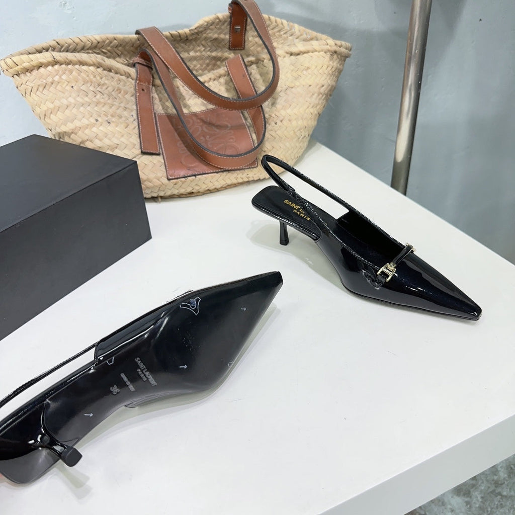 SL CARINE SLINGBACKS PUMP 60 BLACK CALFSKIN