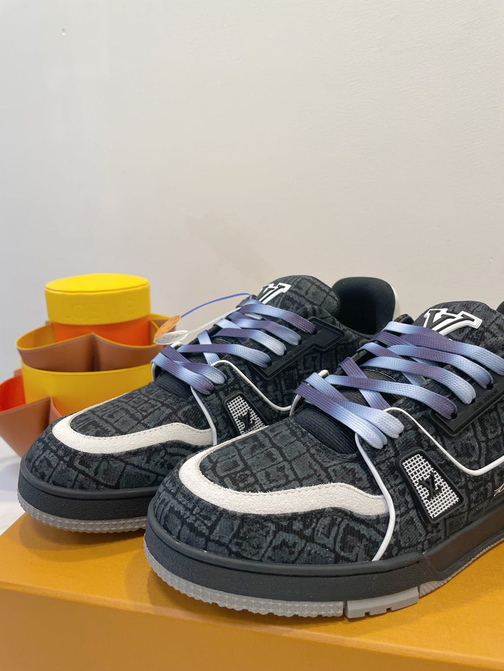 TRAINER SNEAKER IN BLACK MONOGRAM DENIM FABRIC