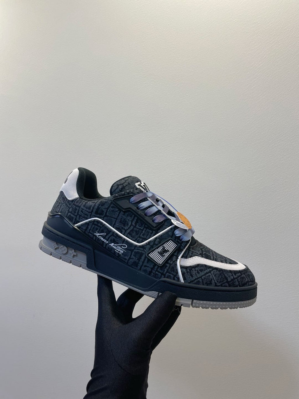 TRAINER SNEAKER IN BLACK MONOGRAM DENIM FABRIC