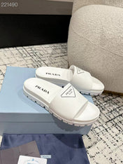 PRADA 25S RUBBER SLIDE IN WHITE CALFSKIN WITH LOGO