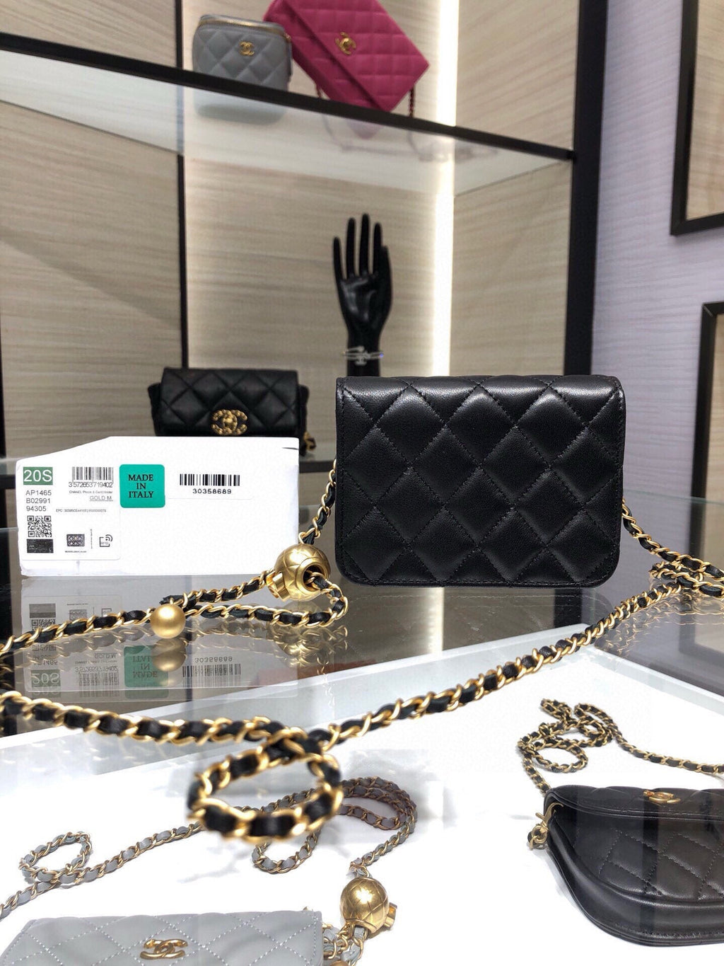 MINI FLAP BAG 12 IN BLACK QUILTED LAMBSKIN GOLD HARDWARE