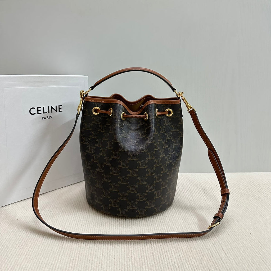 CLARA BAG 24 IN BLACK TRIOMPHE CANVAS AND BROWN CALFSKIN TRIM
