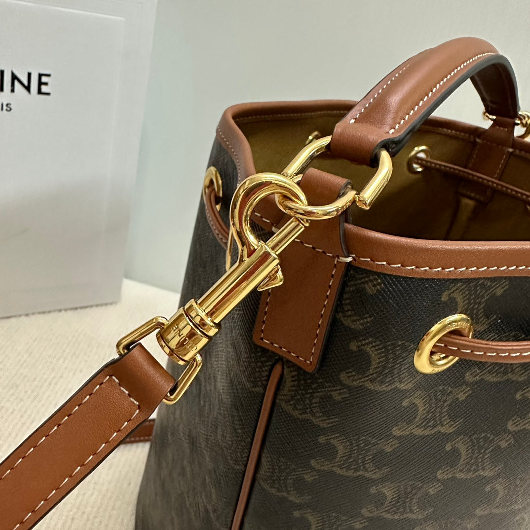 CLARA BAG 24 IN BLACK TRIOMPHE CANVAS AND BROWN CALFSKIN TRIM