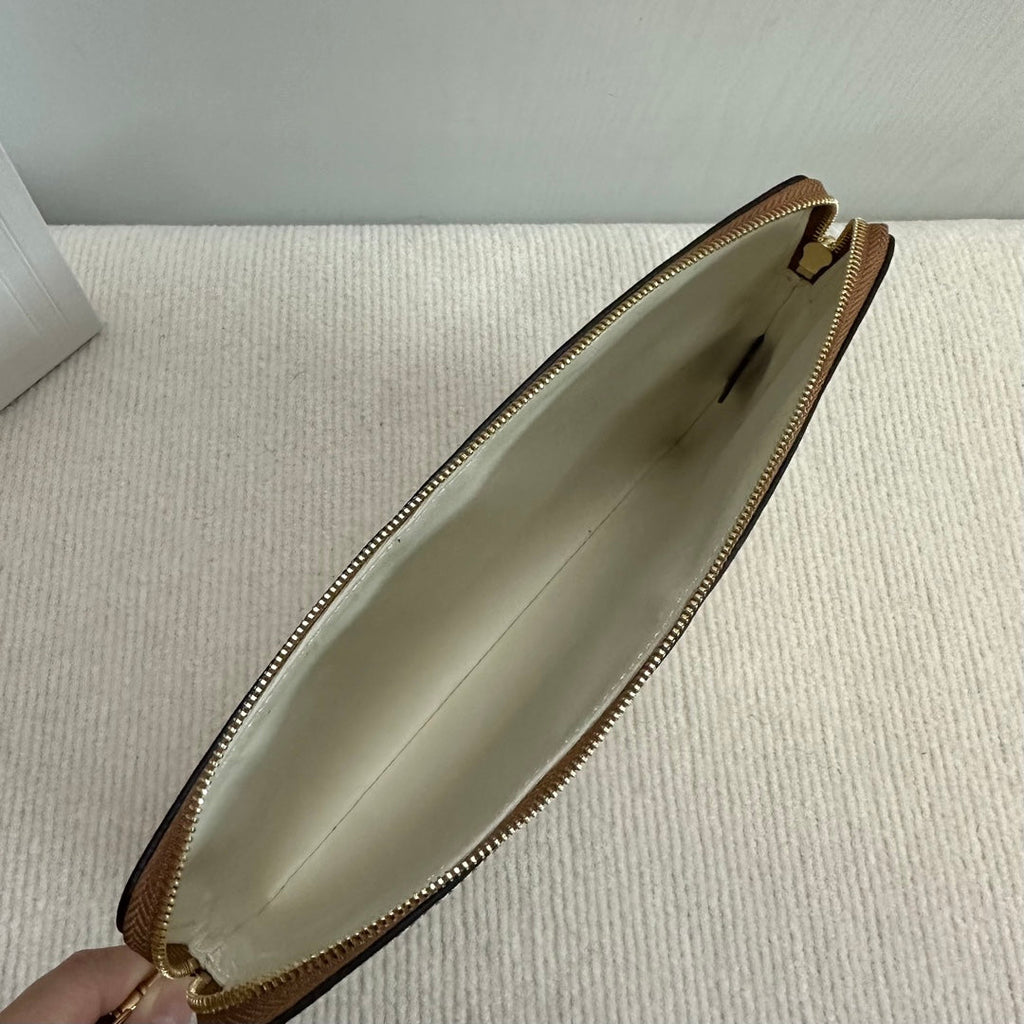 SMALL POUCH 25 IN BEIGE CANVAS AND BROWN CALFSKIN