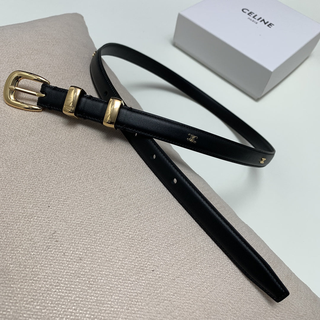 CL MINI 18 MM WESTERN BELT IN BLACK CALFSKIN GOLD HARDWARE