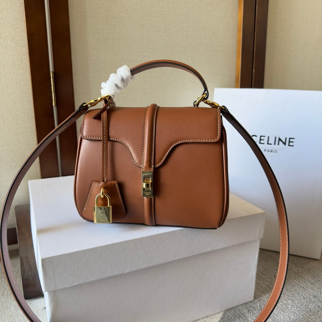CLASSIQUE BAG 17 IN NUTMEG BROWN CALFSKIN GOLD HARDWARE