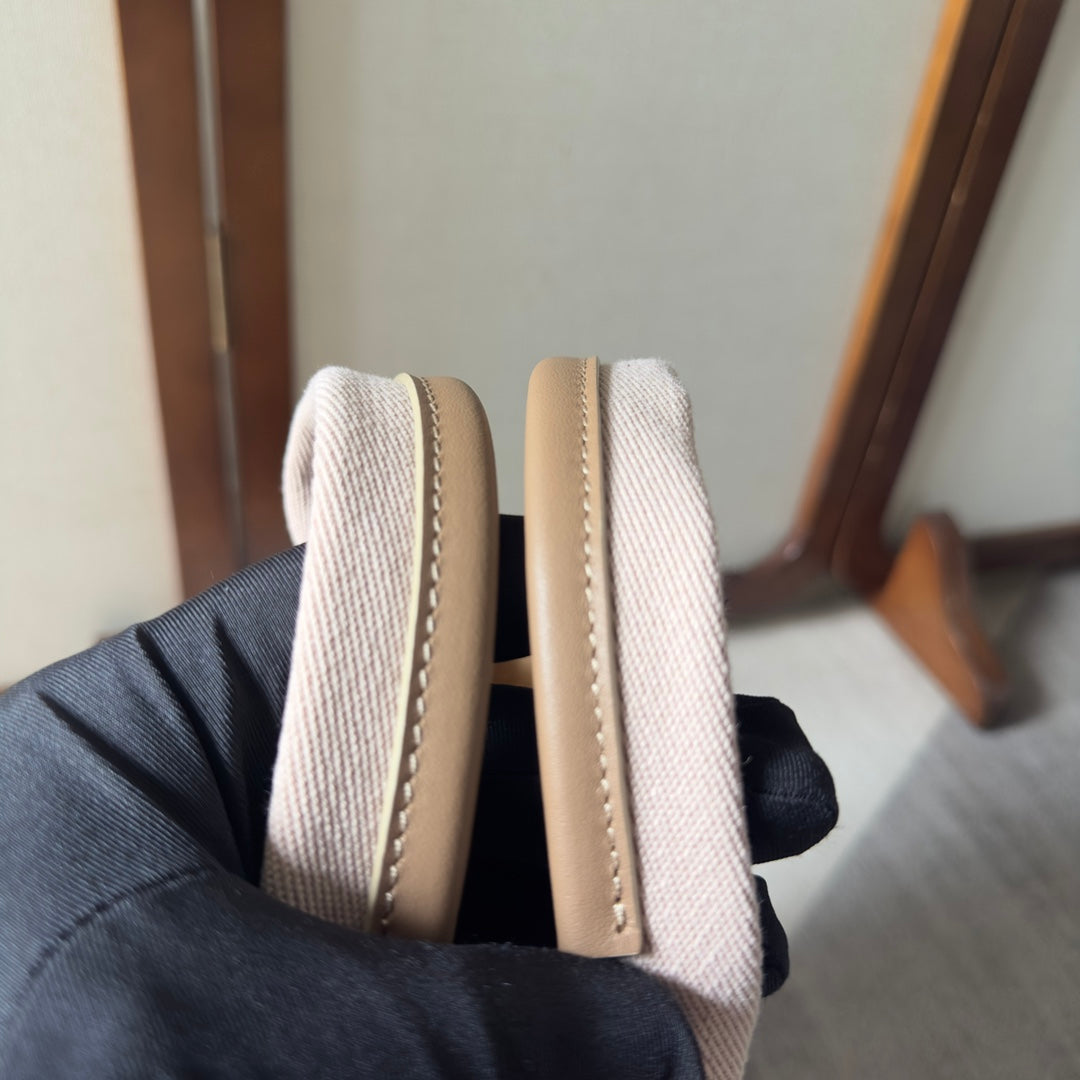 LAGRE WOODY TOTE BAG 48 IN NATURAL FIBERS BLUSHY BEIGE WEBBING LOGO EMBROIDER BROWN CALFSKIN