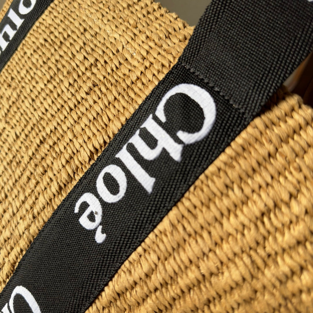 LAGRE WOODY TOTE BAG 48 IN NATURAL FIBERS BLACK WEBBING LOGO EMBROIDER BROWN CALFSKIN