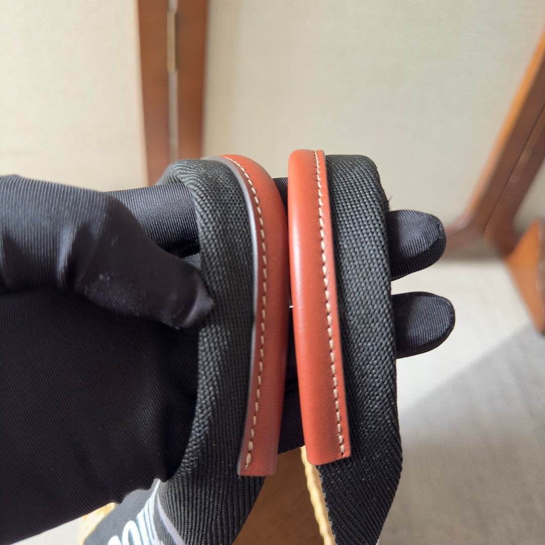 LAGRE WOODY TOTE BAG 48 IN NATURAL FIBERS BLACK WEBBING LOGO EMBROIDER BROWN CALFSKIN