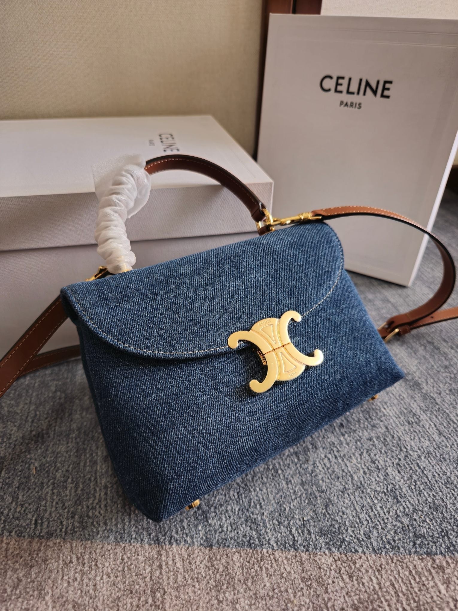 TEEN NINO BAG 20.5 IN DENIM TRIOMPHE KELLY