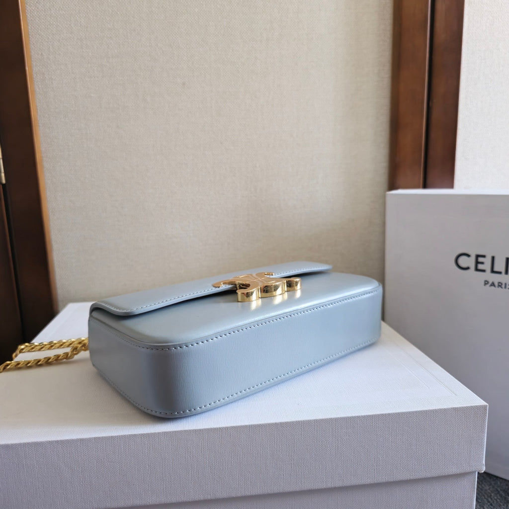 CHAIN EMBOSSED ARMPIT BAG 20 IN COOL GRAY BLUE CALFSKIN