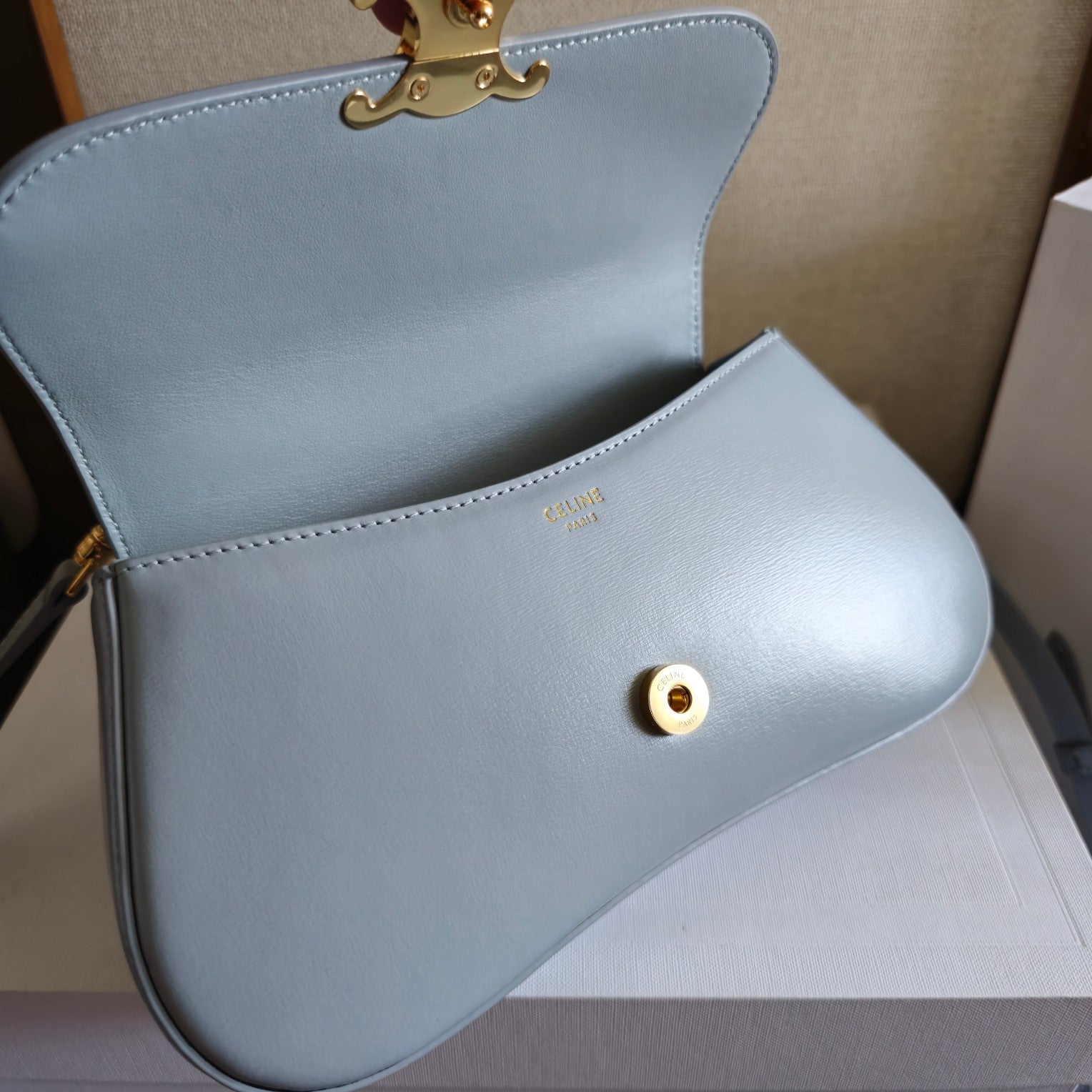 TEEN LOLA TRIOMPHE BAG 20 IN COOL GRAY BLUE CALFSKIN