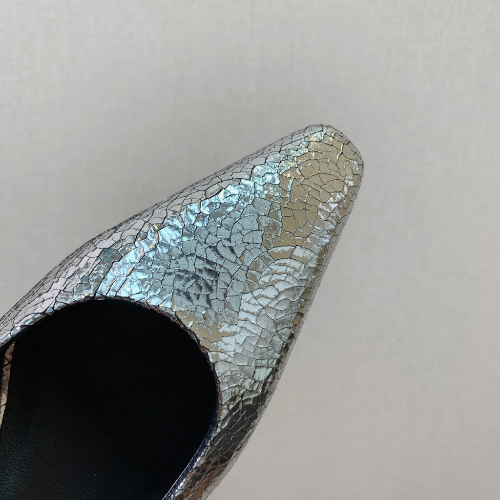 LP POINTED TOE MID-HEEL SLINGBACK SILVER CALFSKIN