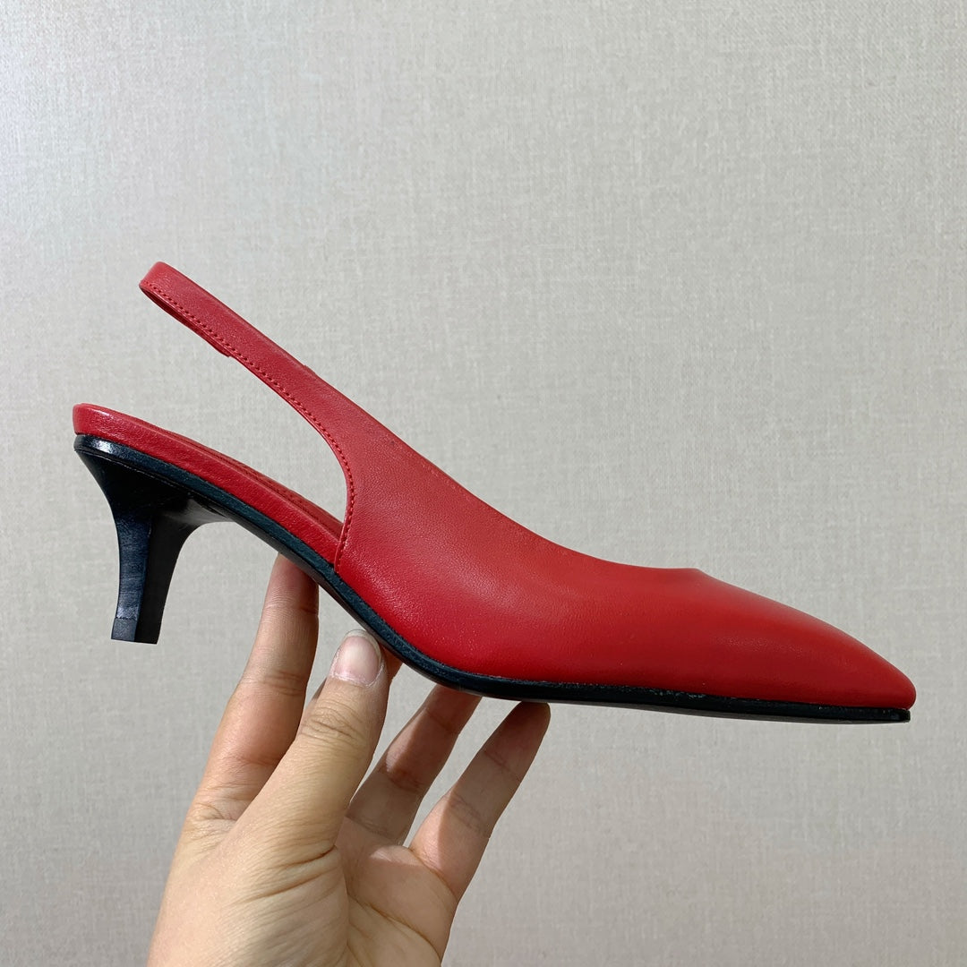 LP POINTED TOE MID-HEEL SLINGBACK ROSE CALFSKIN