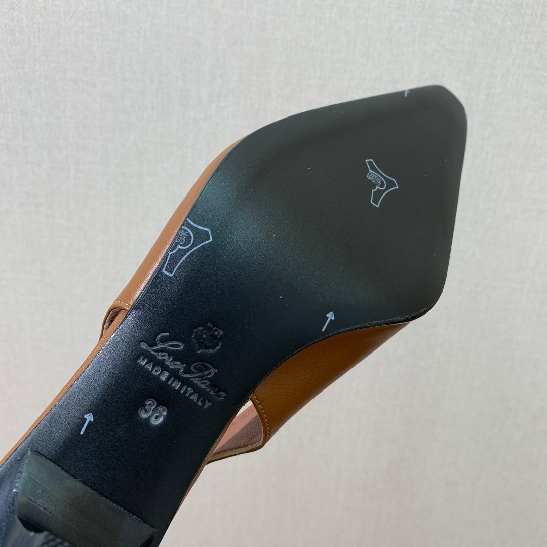 LP POINTED TOE MID-HEEL SLINGBACK CARAMEL CALFSKIN