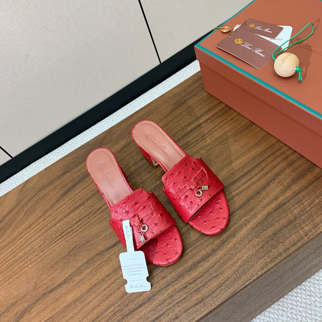 HIGH HEEL IN RED LAMBSKIN OSTRICH SKIN