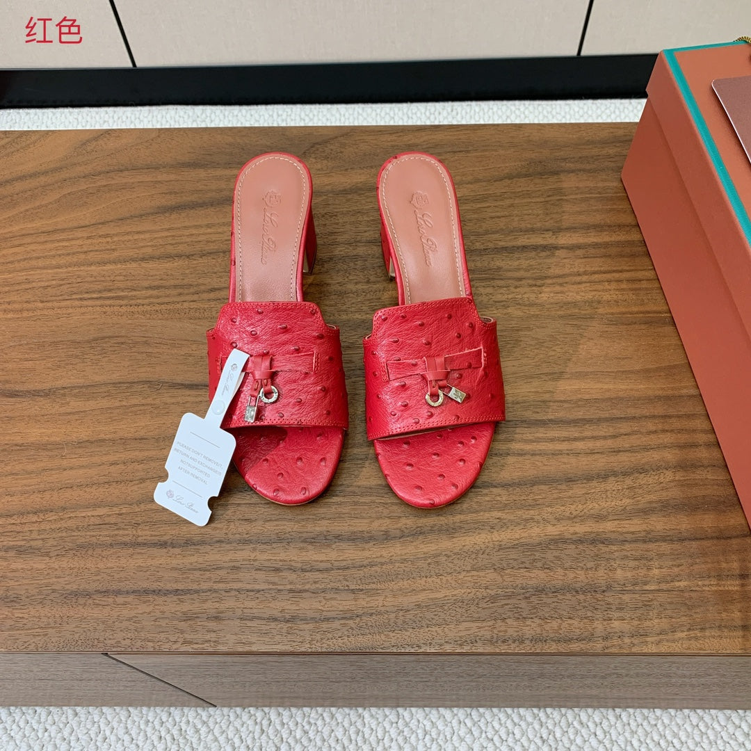 HIGH HEEL IN RED LAMBSKIN OSTRICH SKIN