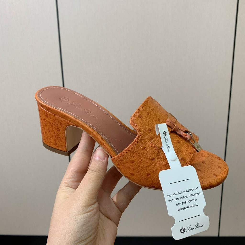 HIGH HEEL IN ORANGE LAMBSKIN OSTRICH SKIN